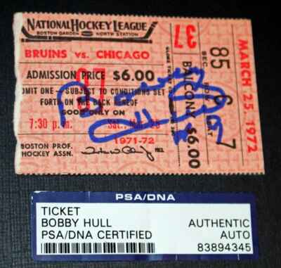 Rare 1972 Bobby Hull 600th Career Goal Game Signed Ticket Stub Bruins Blackhawks