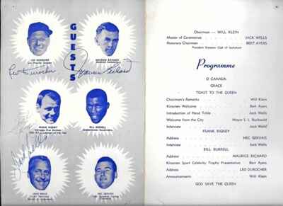 Vintage 1962 Sports Celebrity Dinner Signed by Maurice Richard and Leo Durocher!