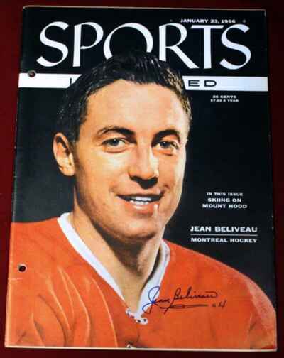 Vintage 1956 Sports Illustrated Full Magazine Signed by Jean Beliveau Canadiens!