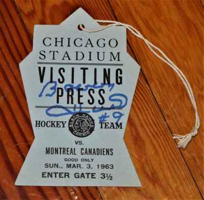Vintage 1963 Chicago Stadium Blackhawks Canadiens Press Pass Signed Bobby Hull!