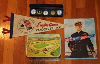 1954 Empire Commonwealth Games Lot Vancouver BC Tickets Program Tin Pennant Pin