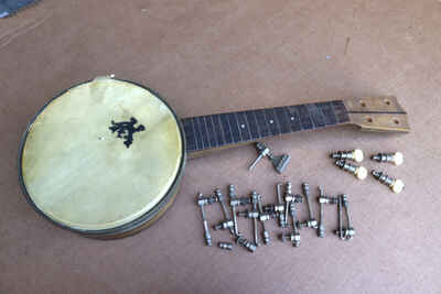 Vintage Sovereign Banjo 4 String Tenor Wood Instrument w /  Keys Bridge & More