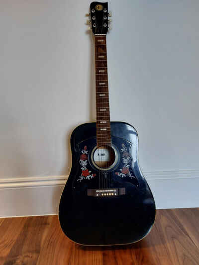 Kay Guitars K-500 1970s Black Folk Guitar w red rose design - Good Condition