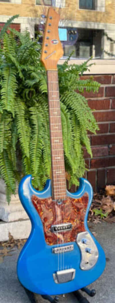 Vintage 1960s Kingston Kawai Teisco Swinga Style Offset Guitar Ocean Blue