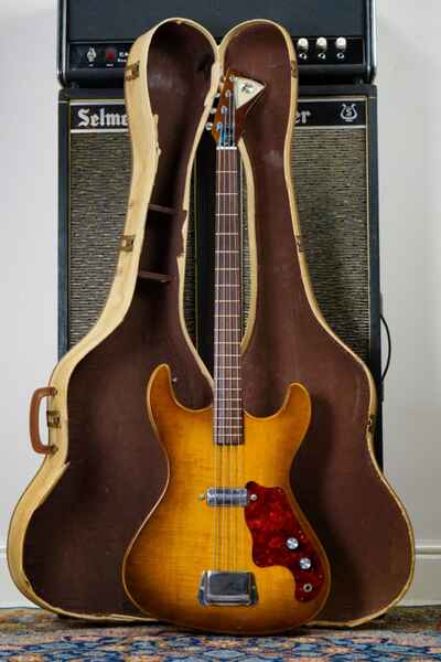 1963 Kay USA 5935 Deluxe Electric Bass Guitar Sunburst + Original Chipboard Case