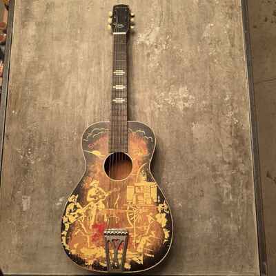 Harmony Singing Cowboys 1940s Vintage Acoustic Guitar Wooden Missing Bridge