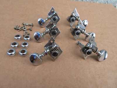 1960s Teisco 3X3 Patent Applied Metal Guitar Tuners W Ferrels Screws Kay Univox