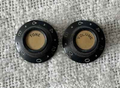 Set of 2 Black Guitar Knobs Teisco Kawai Harmony Silvertone Univox Kingston Kent