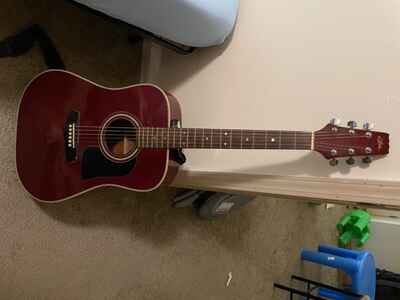 Wine Red 1980 Aria Acoustic Guitar and soft carrying case