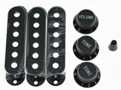 ST Strat Pickup Covers Knobs and 5 Way Switch Tip Cap Black
