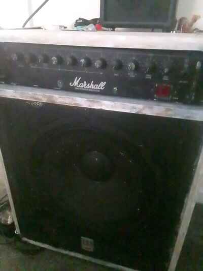 Vintage 1980s Marshall 200w Integrated Bass System Cab And Head