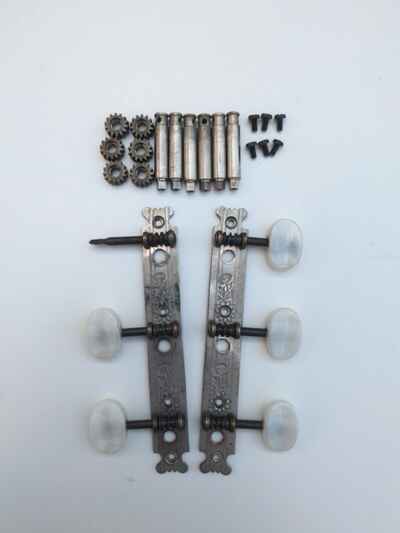 Vintage 1930s - 1950s Brass Solid-Headstock Gear 3x3 Guitar Machines / Tuners 37mm
