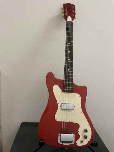 1965 Kay Vanguard Vintage Rare Red Gibson Humbucker Electric Guitar Soft shell