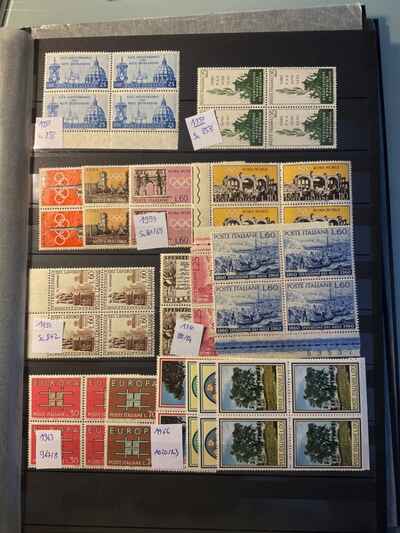 Lot of MNH Stamp Blocks of 4 ?? Italy 1959 to 1977 on Album Pages (US)
