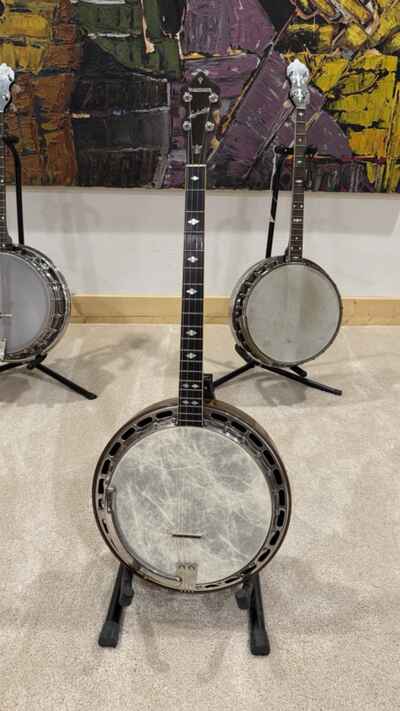 VTG 1930s Antique LUDWIG Dixie Tenor 4 String Banjo Wood Inlay Folk Bluegrass