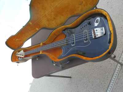 VINTAGE 1968 HAGSTROM H11-B BASS GUITAR, EBONY, W /  ALL SWITCHES WORKING, ORIG CASE