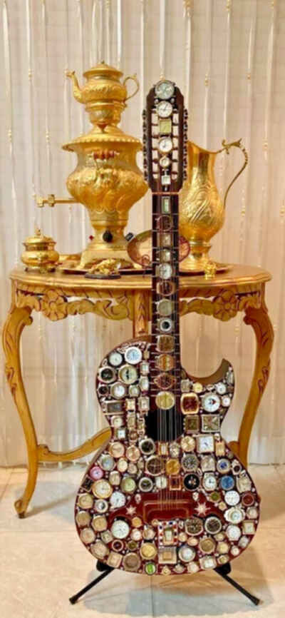 Classic 12 String Guitar Art Piece Embellished w /  Watch Faces