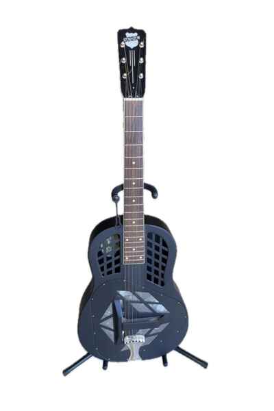 National Resophonic Tricone Polychrome Acoustic Guitar, Black with Hard Case