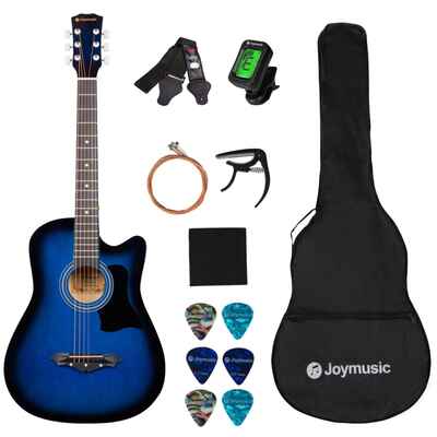 Joymusic 38 inch blueburst beginner acoustic guitar kit, bundle with a strap w