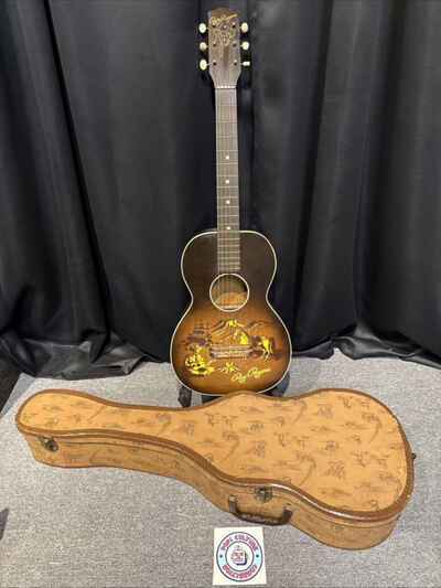 1954 1st Year Harmony ROY ROGERS Singing Cowboys Stenciled Parlor Guitar w / case