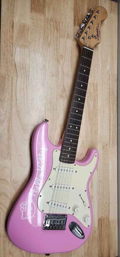 Vintage Fender Squire Mini Hello Kitty Pink Electric Guitar with Strap & Case