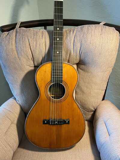 100 year old restored Supertone parlor guitar Oak back & sides. Spruce top.